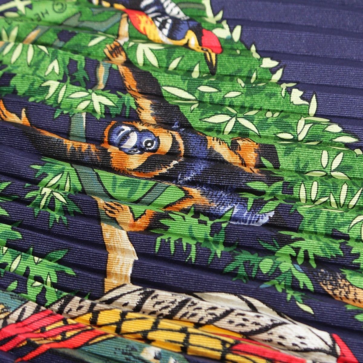 Hermes Pleated Carre Silk Sichuan Animal Scarf Navy Green — view 5