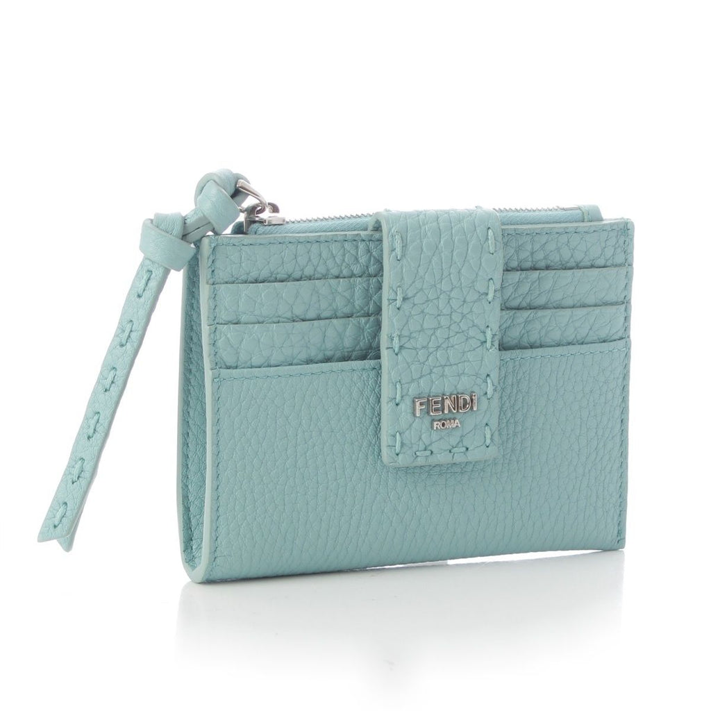 Fendi Selleria Leather FF Diamond Card Case Holder Fragment Light Blue — view 2