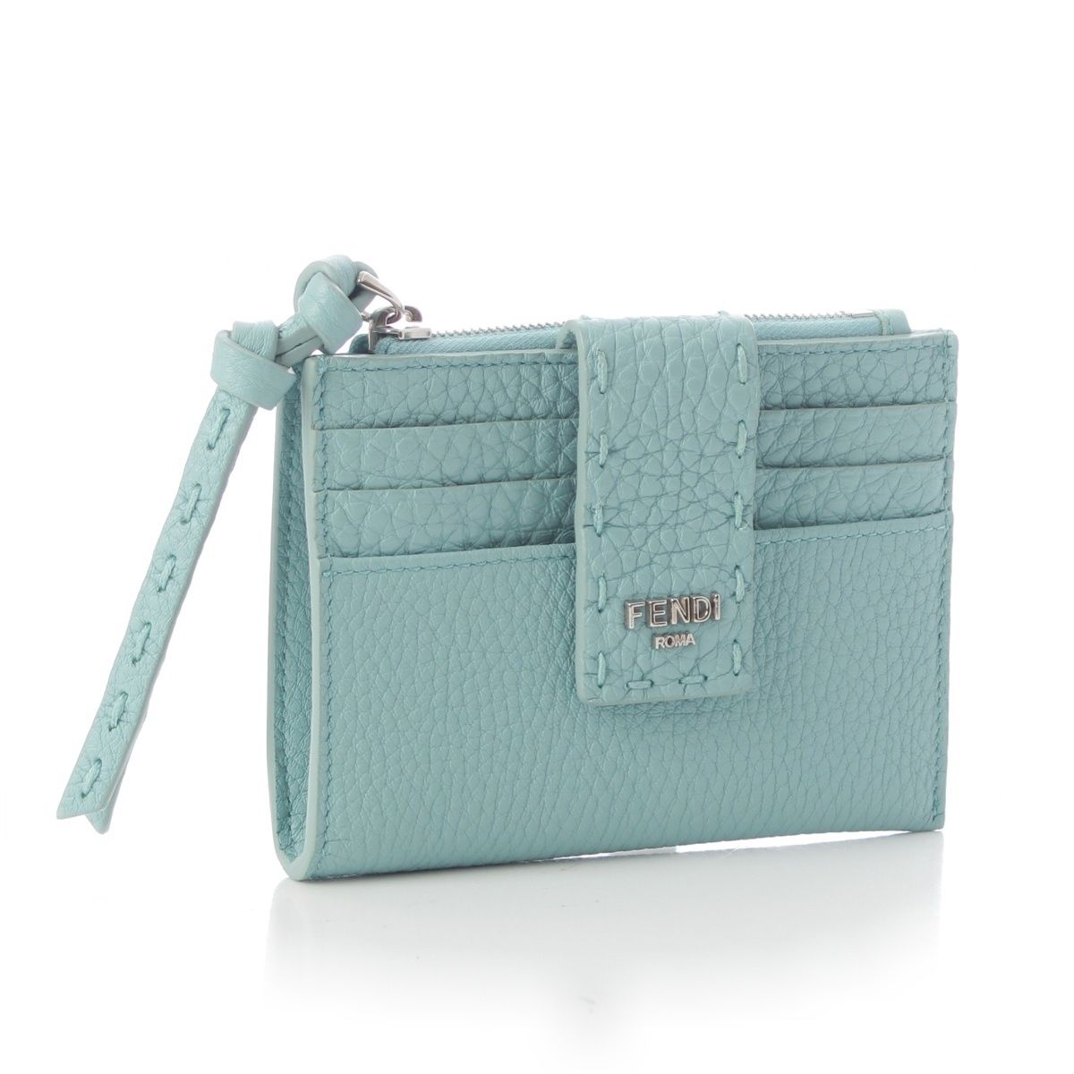 Fendi Selleria Leather FF Diamond Card Case Holder Fragment Light Blue — view 2