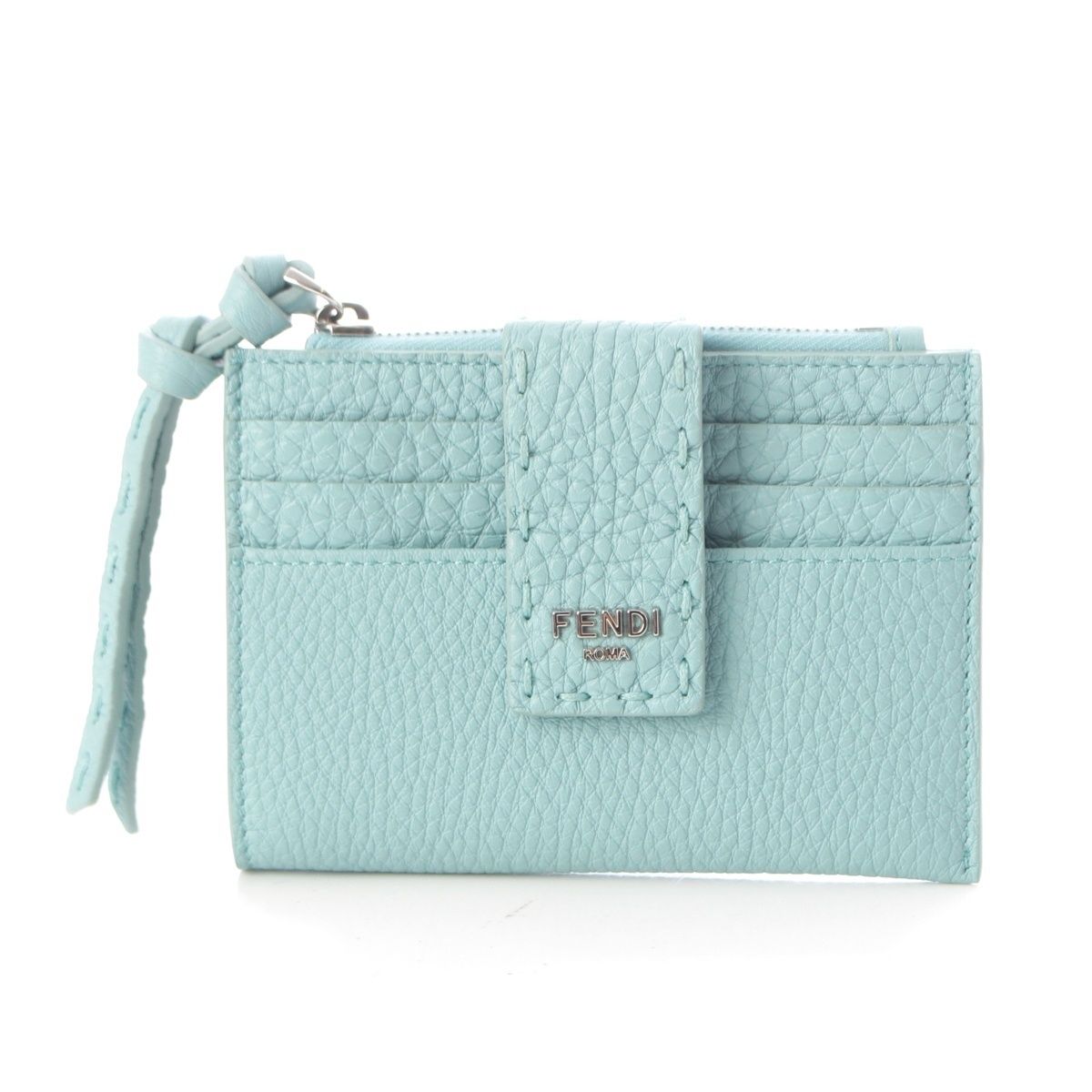 Fendi Selleria Leather FF Diamond Card Case Holder Fragment Light Blue