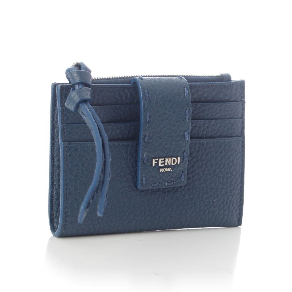 Fendi Selleria Leather FF Diamond Card Case Holder Fragment Blue — view 2