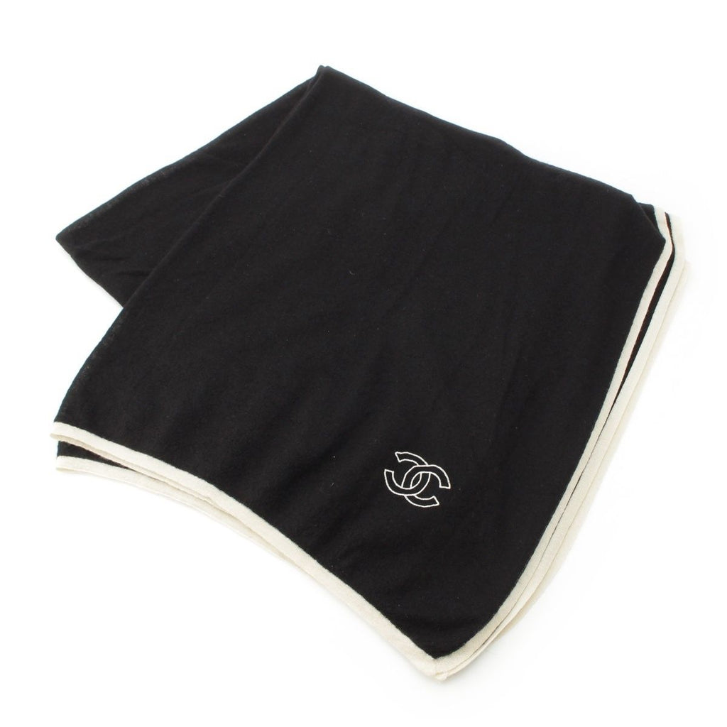 Chanel Cashmere CC Logo Large Scarf Shawl Black