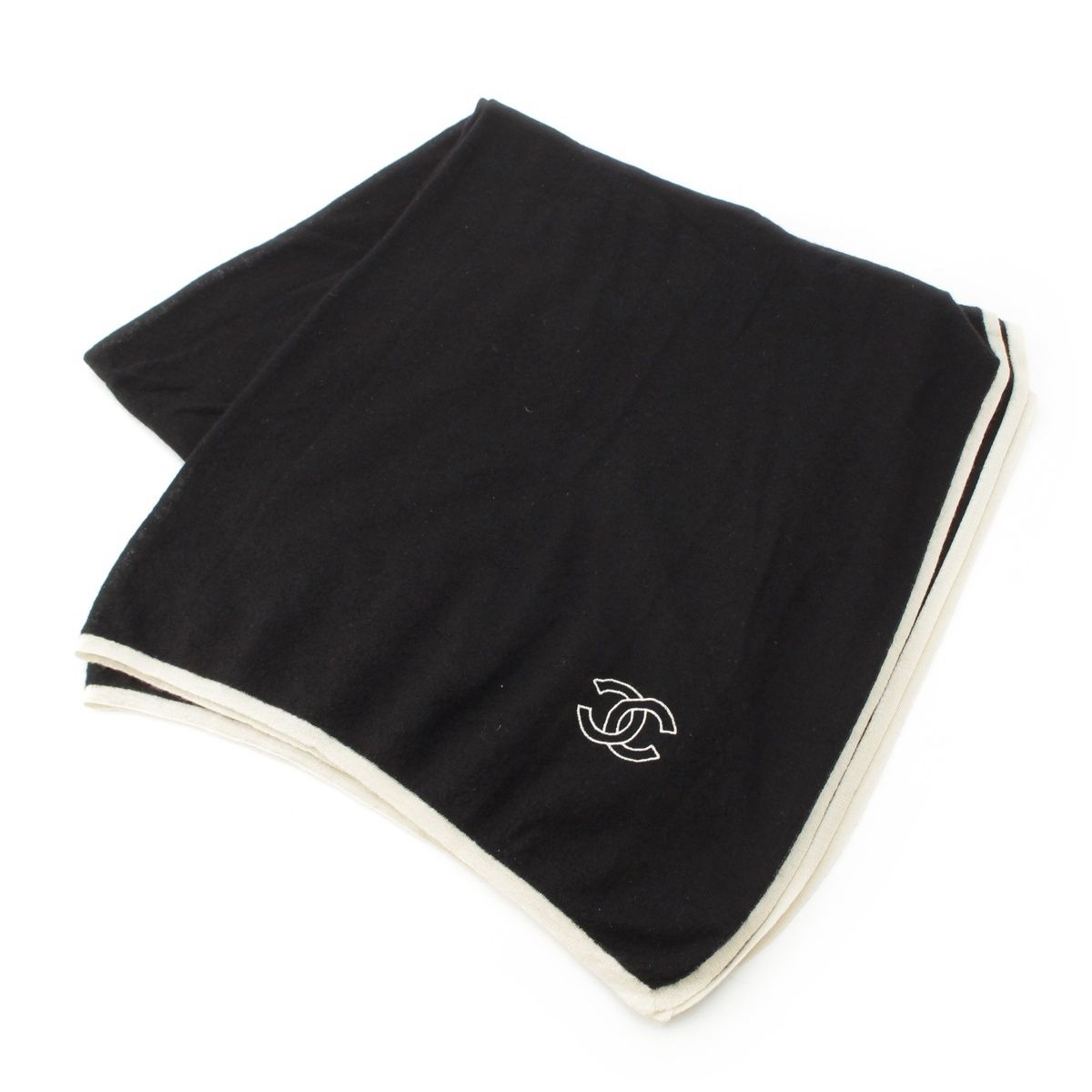 Chanel Cashmere CC Logo Large Scarf Shawl Black