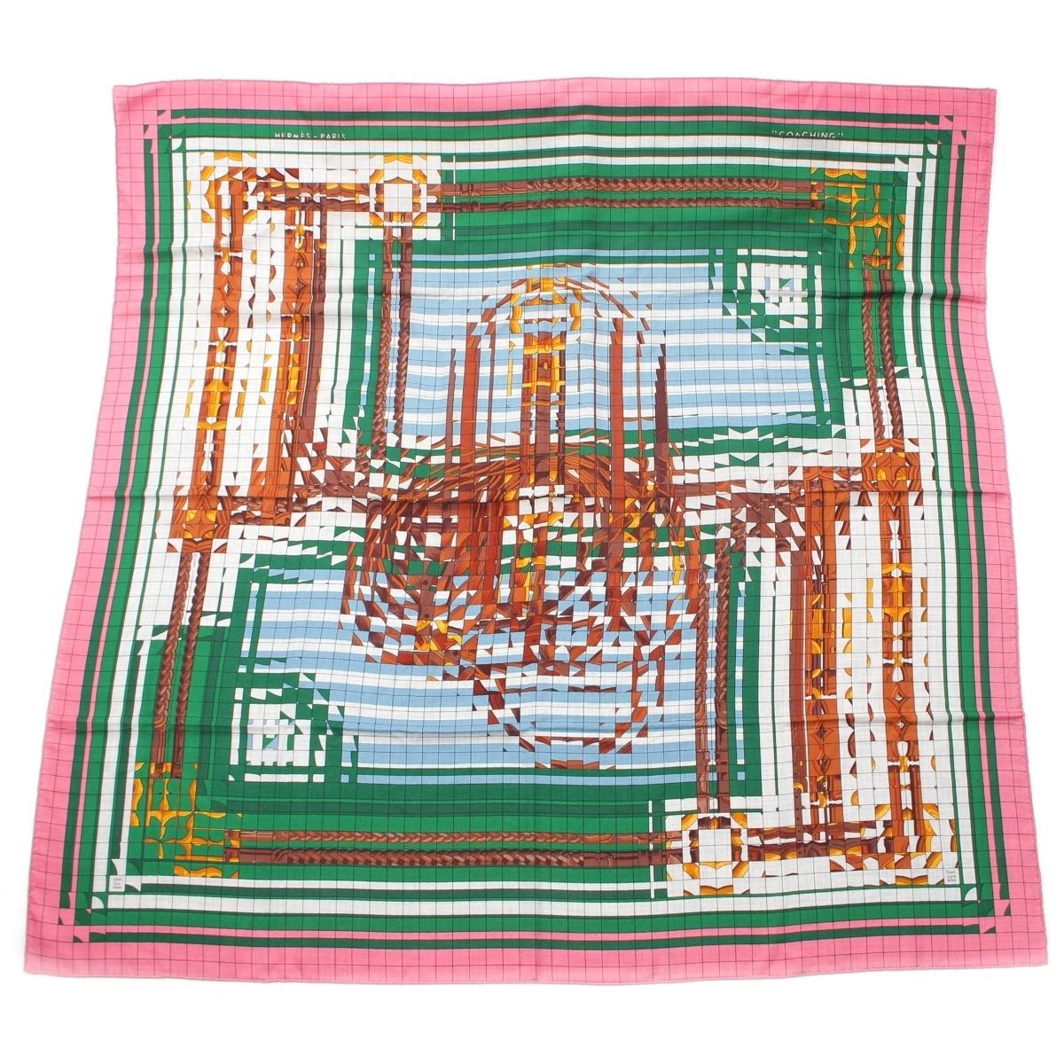 Hermes Carre Geant Cashmere Silk Coaching de Ja Vu Deja Vu Scarf Multicolor
