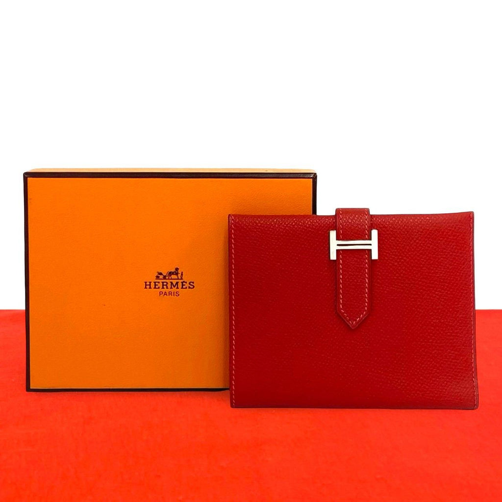 Hermes Bearn Compact Veau Epsom Bifold Wallet Mini Rouge Casaque