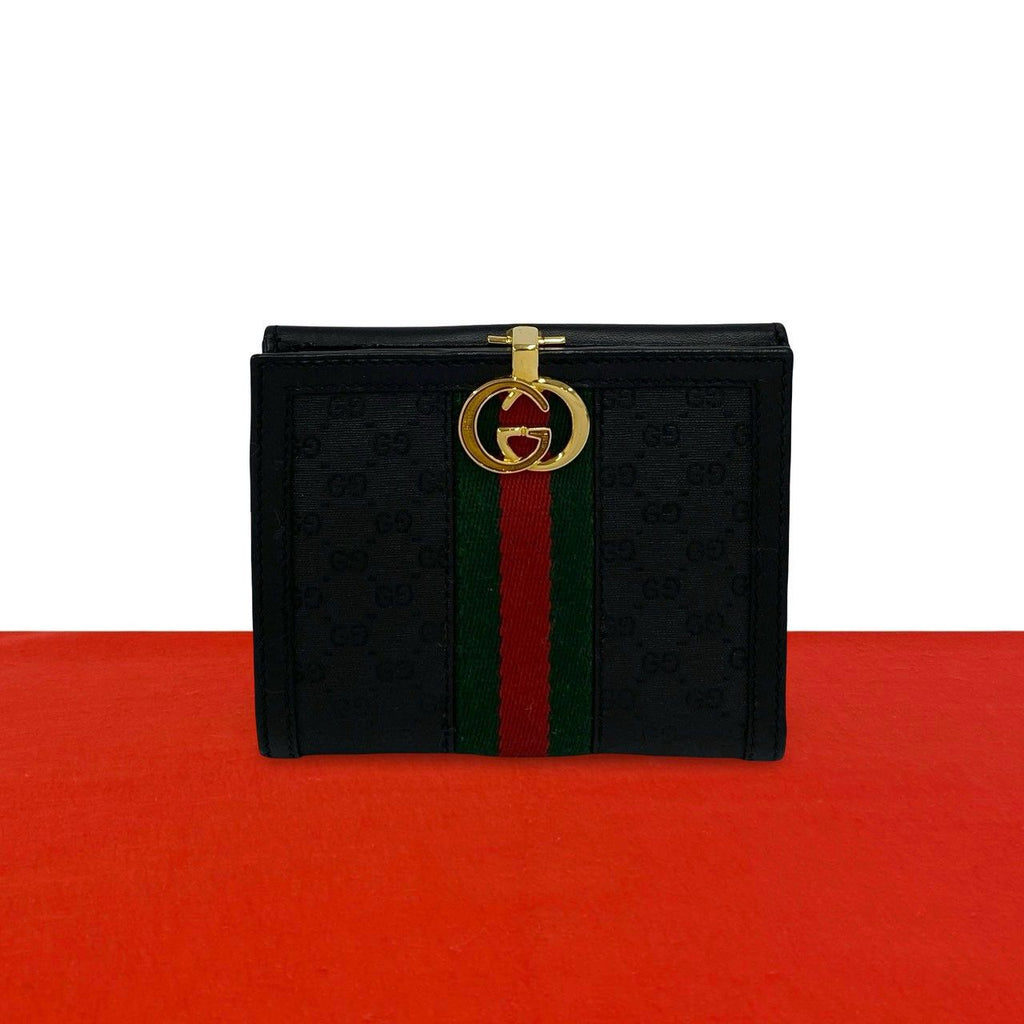 Gucci Vintage Sherry Line Micro GG Leather Bifold Wallet Mini Black