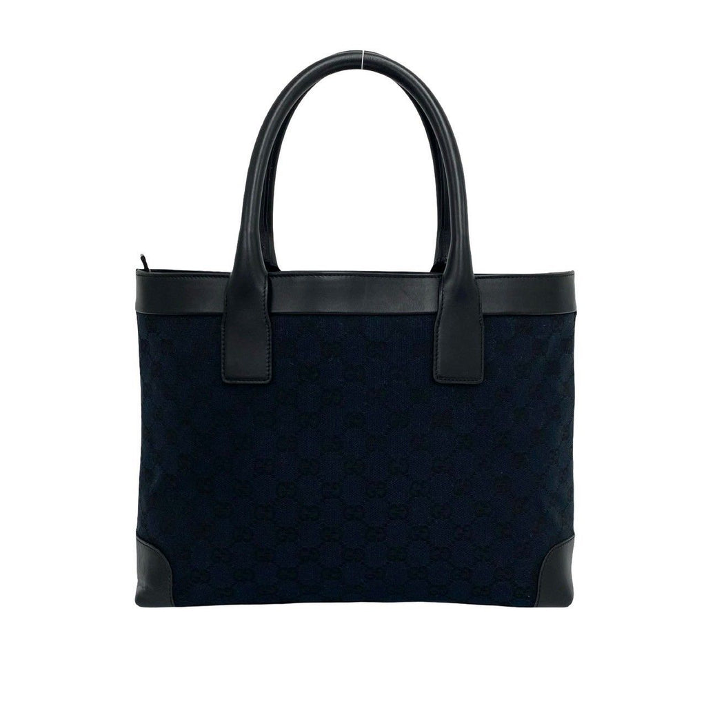 Gucci GG All Over Print Logo Canvas Leather Handbag Mini Tote Navy Black — view 3