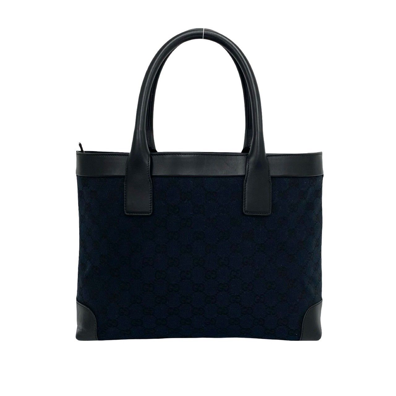 Gucci GG All Over Print Logo Canvas Leather Handbag Mini Tote Navy Black — view 3