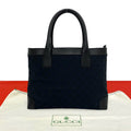 Gucci GG All Over Print Logo Canvas Leather Handbag Mini Tote Navy Black