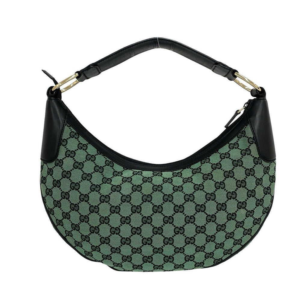 Gucci GG Logo Pattern Canvas Leather Shoulder Bag Green Black — view 3