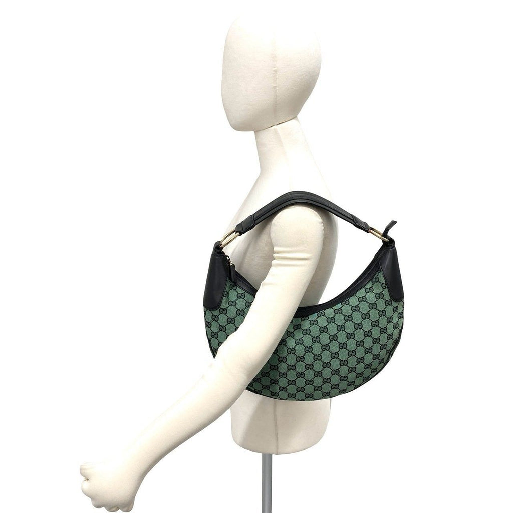 Gucci GG Logo Pattern Canvas Leather Shoulder Bag Green Black — view 2