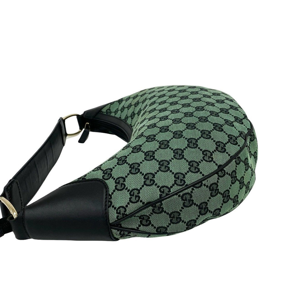 Gucci GG Logo Pattern Canvas Leather Shoulder Bag Green Black — view 5
