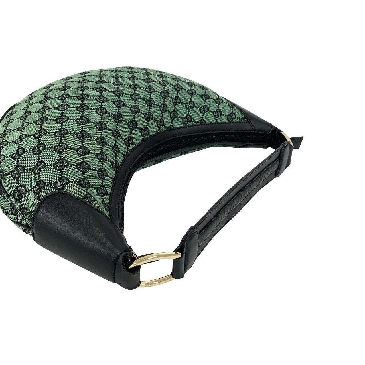 Gucci GG Logo Pattern Canvas Leather Shoulder Bag Green Black — view 4