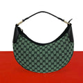 Gucci GG Logo Pattern Canvas Leather Shoulder Bag Green Black