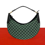 Gucci GG Logo Pattern Canvas Leather Shoulder Bag Green Black