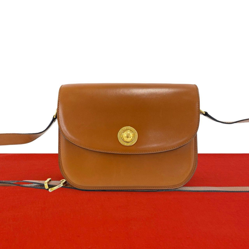 Celine Vintage Logo Star Ball Leather Shoulder Bag Pochette Brown