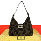 Fendi Vintage Zucca FF Pattern Canvas Leather Shoulder Bag Brown