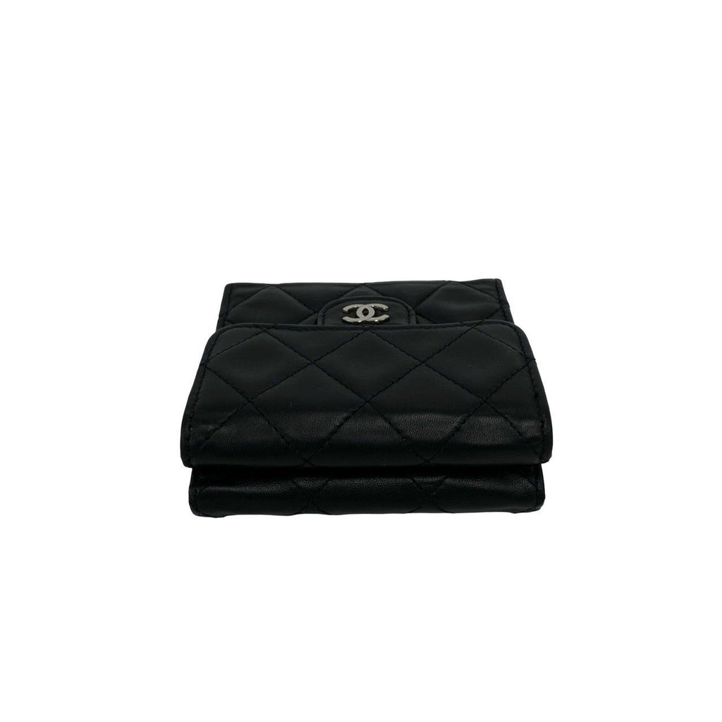 Chanel Quilted CC Logo Lambskin Leather Trifold Wallet Mini Black — view 3