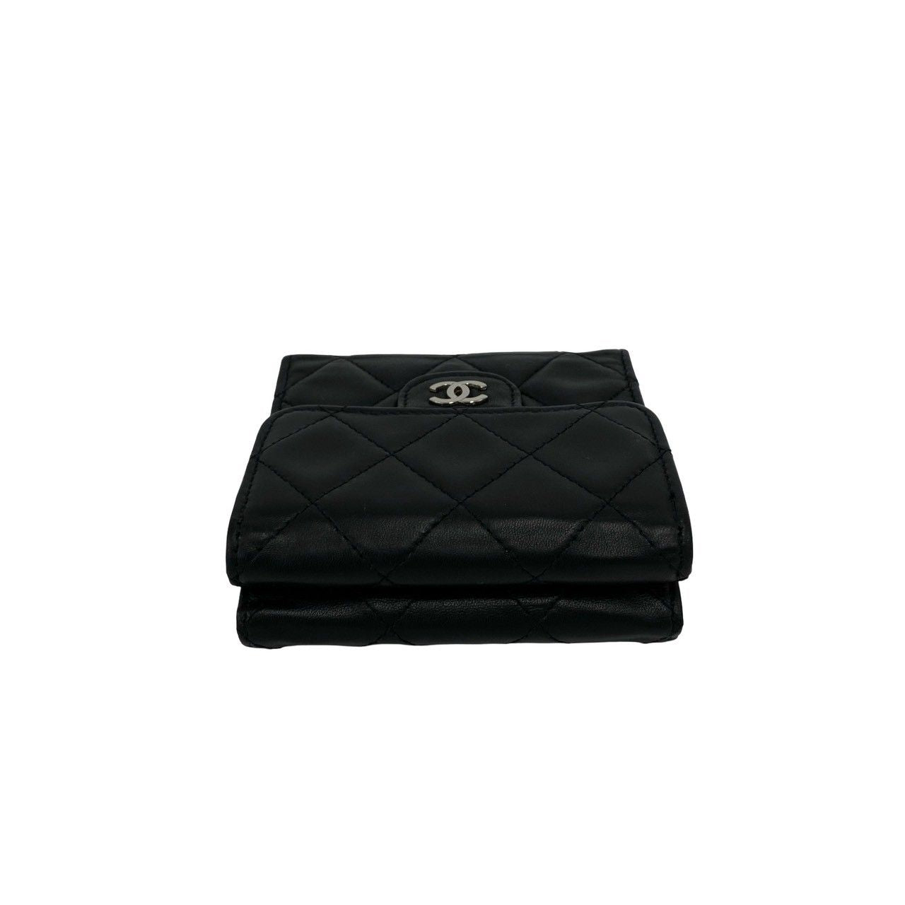 Chanel Quilted CC Logo Lambskin Leather Trifold Wallet Mini Black — view 3