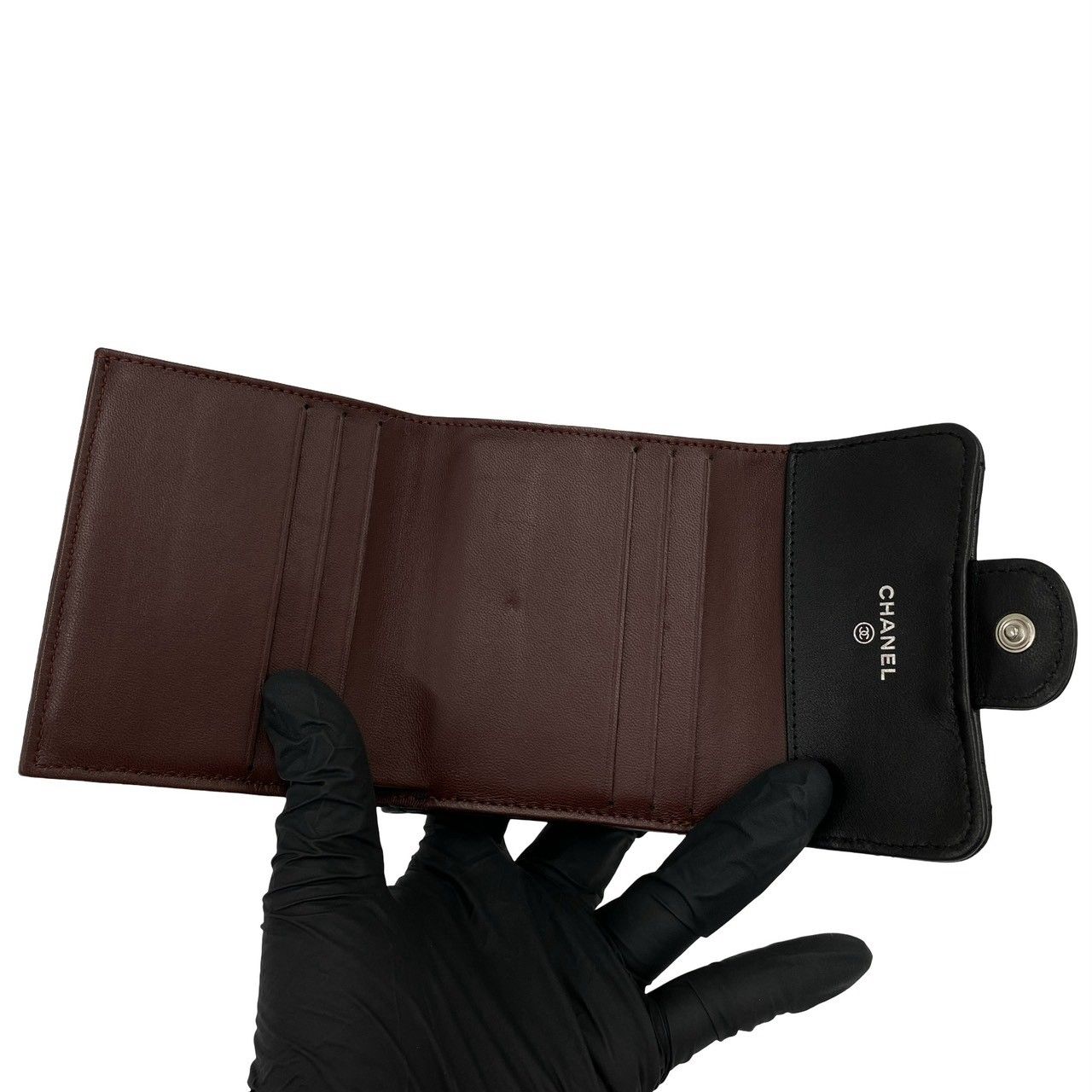 Chanel Quilted CC Logo Lambskin Leather Trifold Wallet Mini Black — view 7