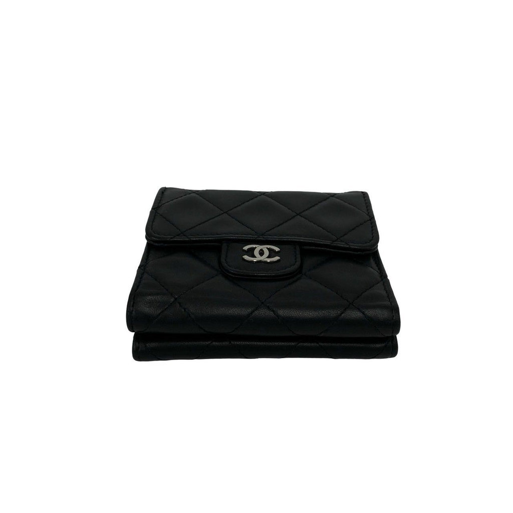 Chanel Quilted CC Logo Lambskin Leather Trifold Wallet Mini Black — view 6