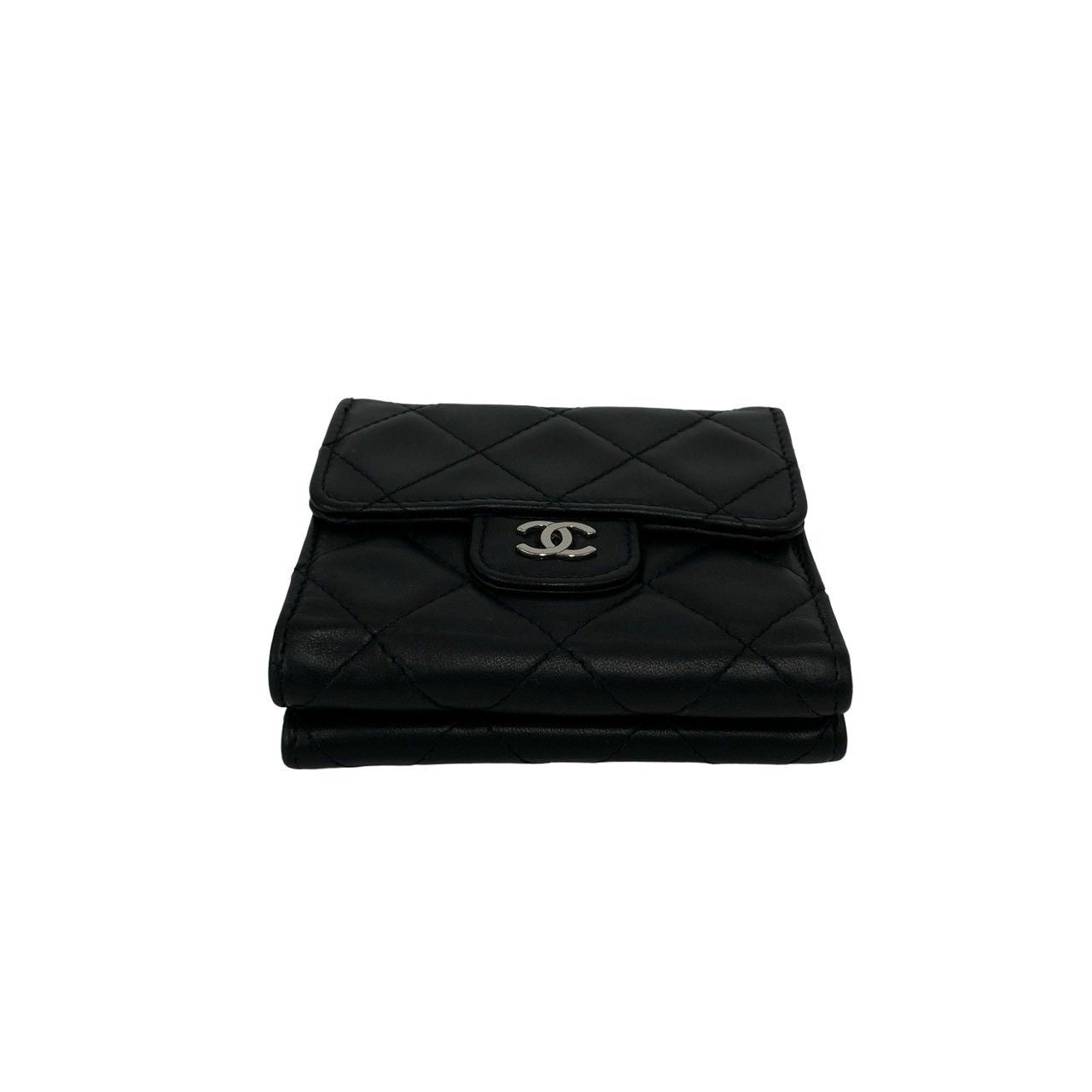 Chanel Quilted CC Logo Lambskin Leather Trifold Wallet Mini Black — view 6
