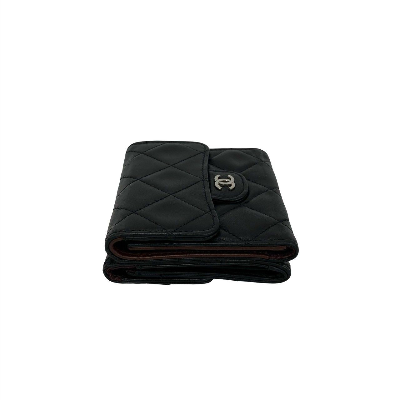 Chanel Quilted CC Logo Lambskin Leather Trifold Wallet Mini Black — view 4