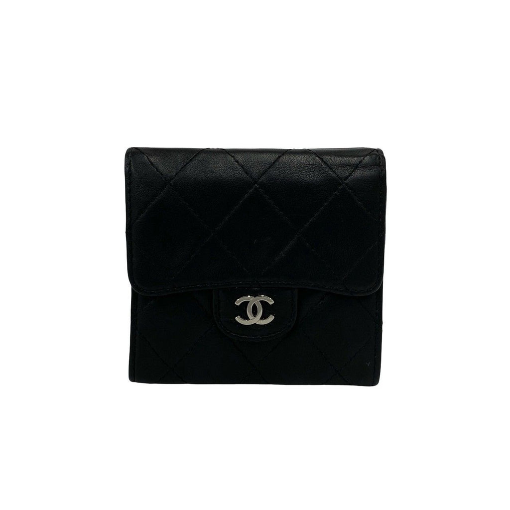 Chanel Quilted CC Logo Lambskin Leather Trifold Wallet Mini Black — view 2
