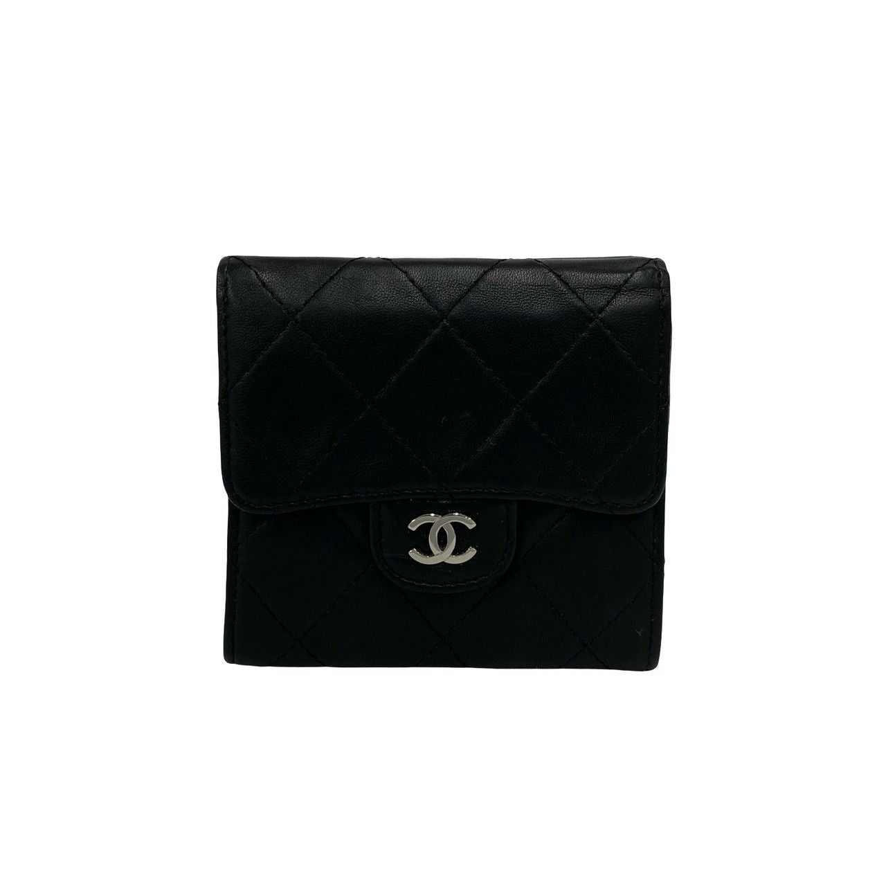 Chanel Quilted CC Logo Lambskin Leather Trifold Wallet Mini Black — view 2