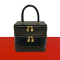 Celine Vintage Macadam Blason Pattern Triomphe Leather Handbag Vanity Bag Brown