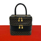 Celine Vintage Macadam Blason Pattern Triomphe Leather Handbag Vanity Bag Brown