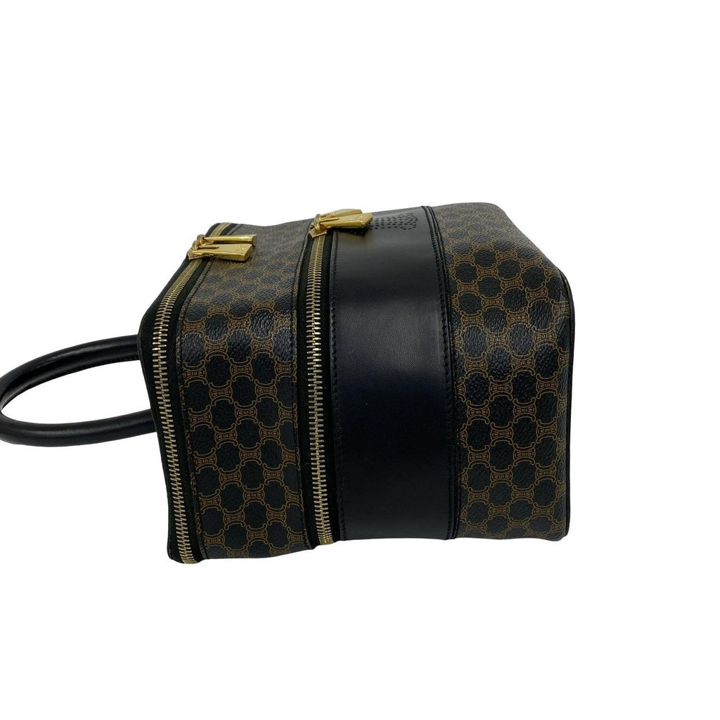 Celine Vintage Macadam Blason Pattern Triomphe Leather Handbag Vanity Bag Brown — view 5