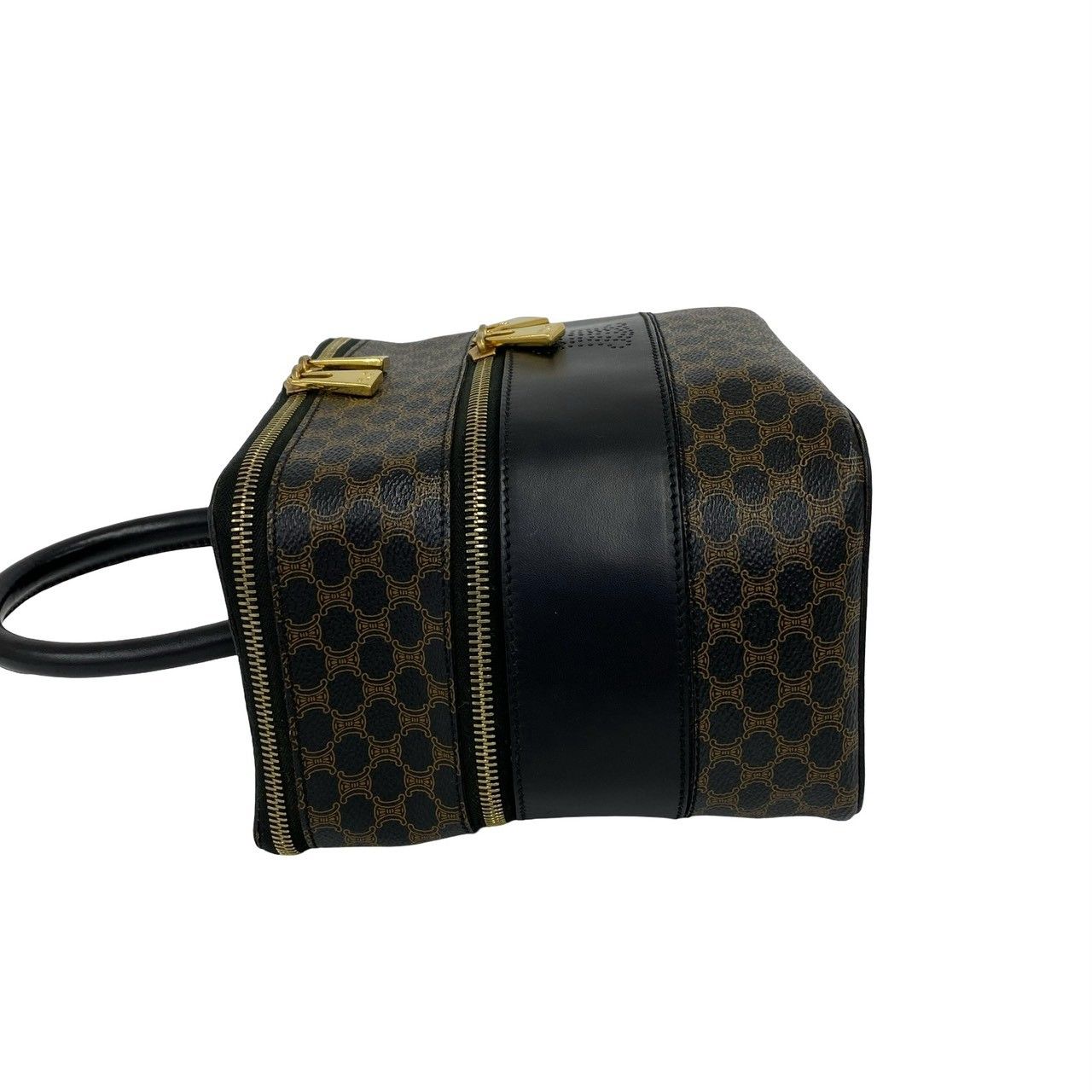Celine Vintage Macadam Blason Pattern Triomphe Leather Handbag Vanity Bag Brown — view 5