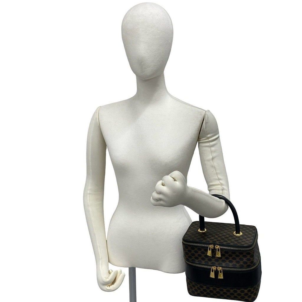 Celine Vintage Macadam Blason Pattern Triomphe Leather Handbag Vanity Bag Brown — view 2