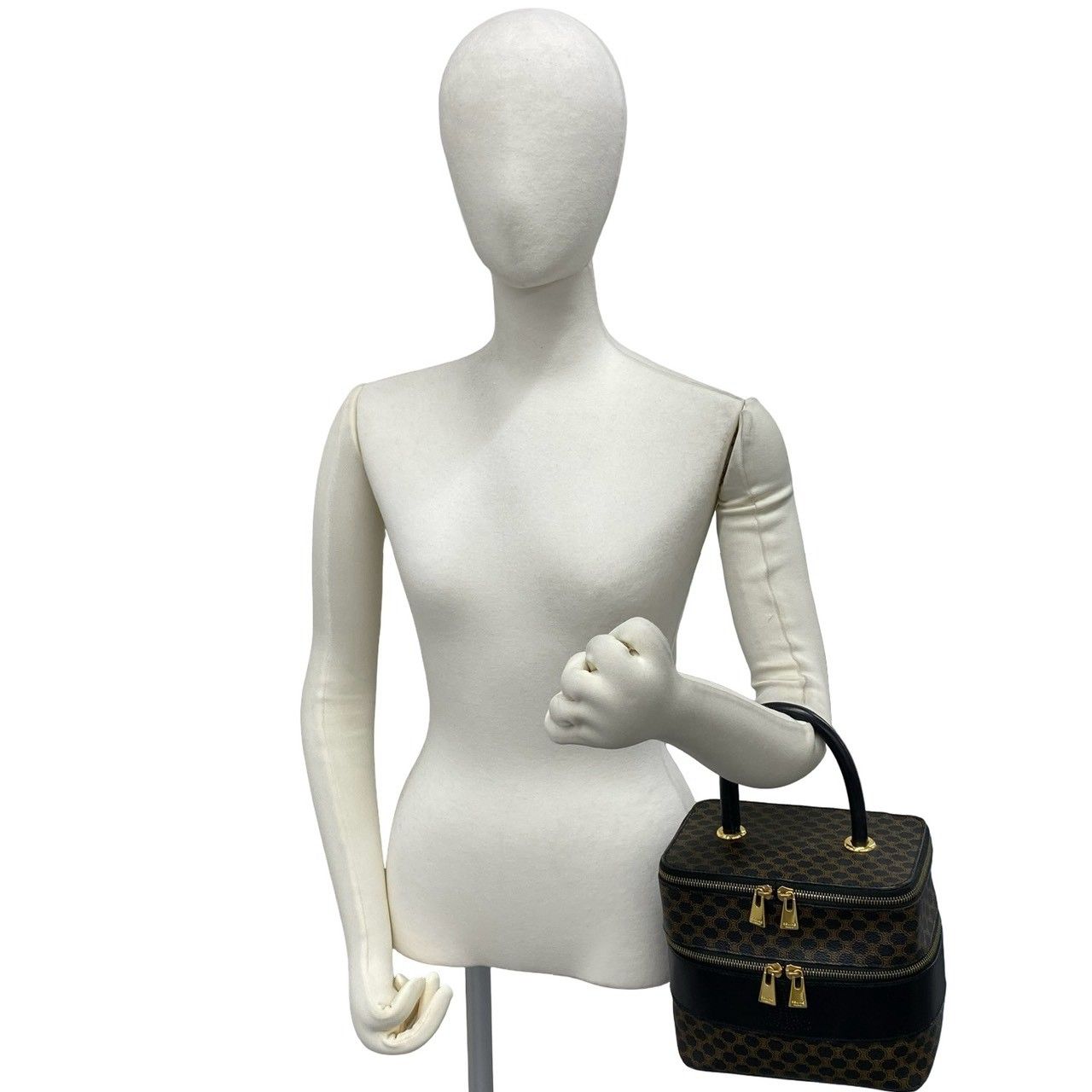 Celine Vintage Macadam Blason Pattern Triomphe Leather Handbag Vanity Bag Brown — view 2