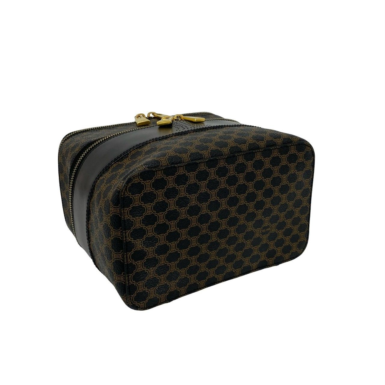 Celine Vintage Macadam Blason Pattern Triomphe Leather Handbag Vanity Bag Brown — view 7