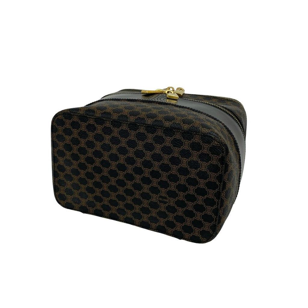 Celine Vintage Macadam Blason Pattern Triomphe Leather Handbag Vanity Bag Brown — view 8