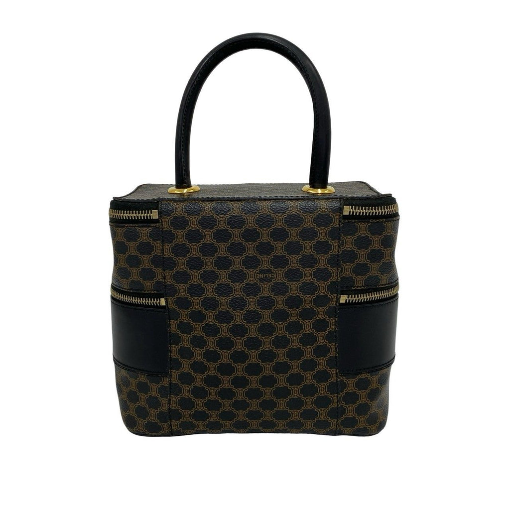 Celine Vintage Macadam Blason Pattern Triomphe Leather Handbag Vanity Bag Brown — view 3