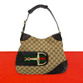 Gucci Sherry Line GG Pattern Logo Horsebit Canvas Leather Shoulder Bag Brown