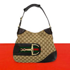 Gucci Sherry Line GG Pattern Logo Horsebit Canvas Leather Shoulder Bag Brown