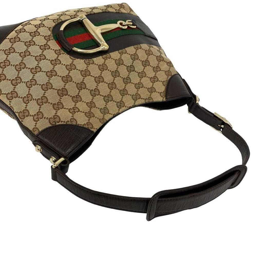 Gucci Sherry Line GG Pattern Logo Horsebit Canvas Leather Shoulder Bag Brown — view 4