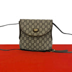 Gucci Vintage Plus Logo Leather Shoulder Bag Crossbody Pochette Brown