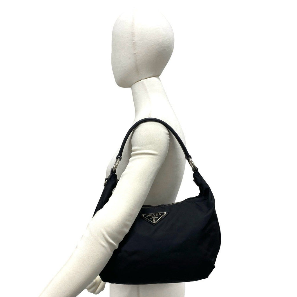 Prada Triangle Logo Tessuto Nylon Saffiano Leather Shoulder Bag Black — view 2