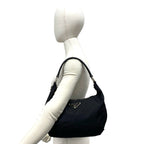 Prada Triangle Logo Tessuto Nylon Saffiano Leather Shoulder Bag Black — view 2