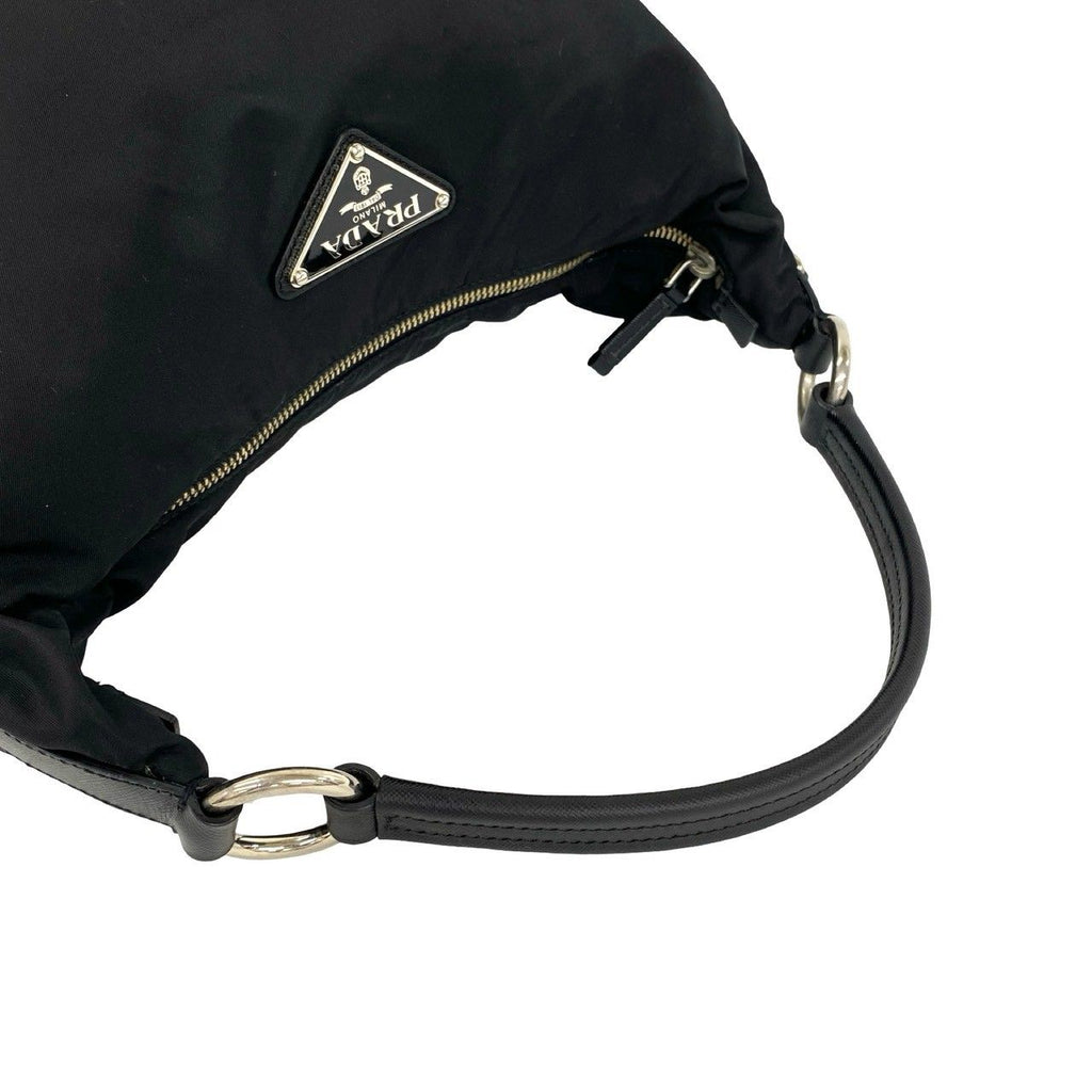 Prada Triangle Logo Tessuto Nylon Saffiano Leather Shoulder Bag Black — view 4