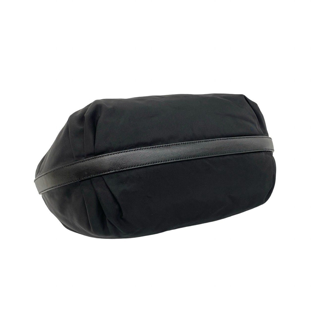 Prada Triangle Logo Tessuto Nylon Saffiano Leather Shoulder Bag Black — view 7