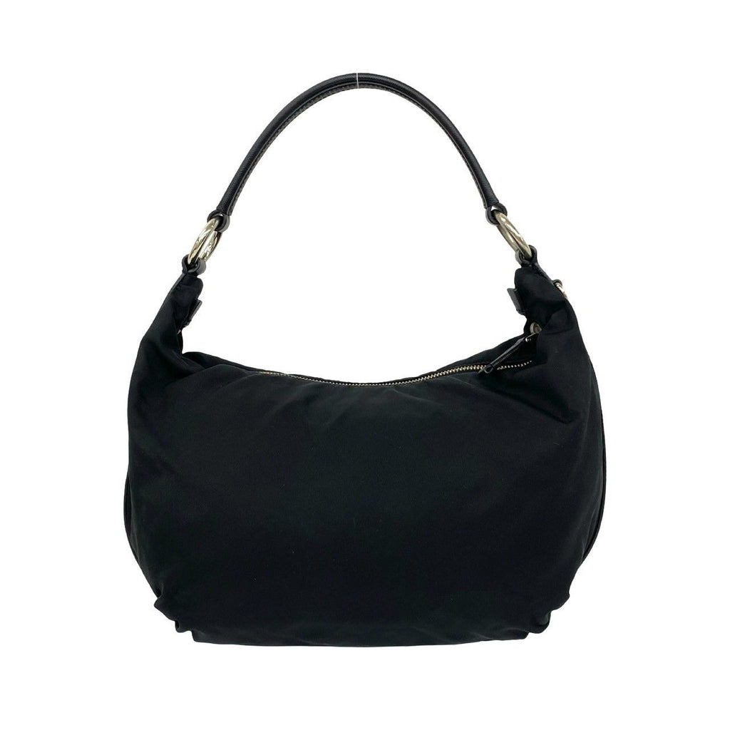 Prada Triangle Logo Tessuto Nylon Saffiano Leather Shoulder Bag Black — view 3