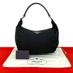 Prada Triangle Logo Tessuto Nylon Saffiano Leather Shoulder Bag Black