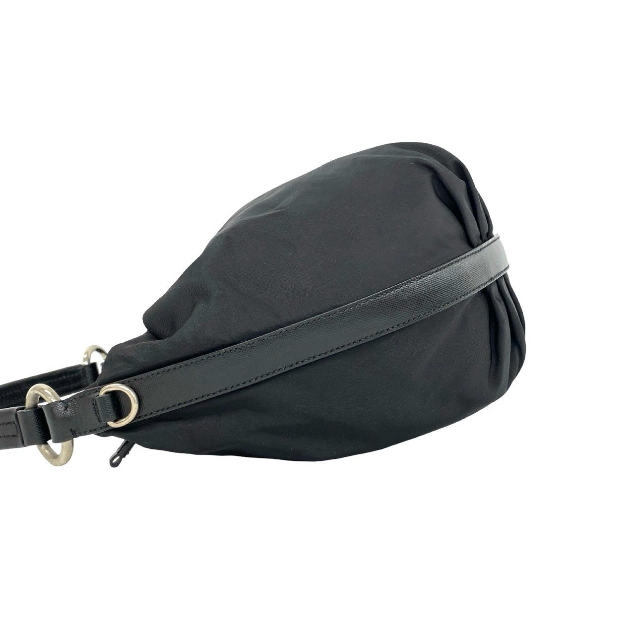Prada Triangle Logo Tessuto Nylon Saffiano Leather Shoulder Bag Black — view 5