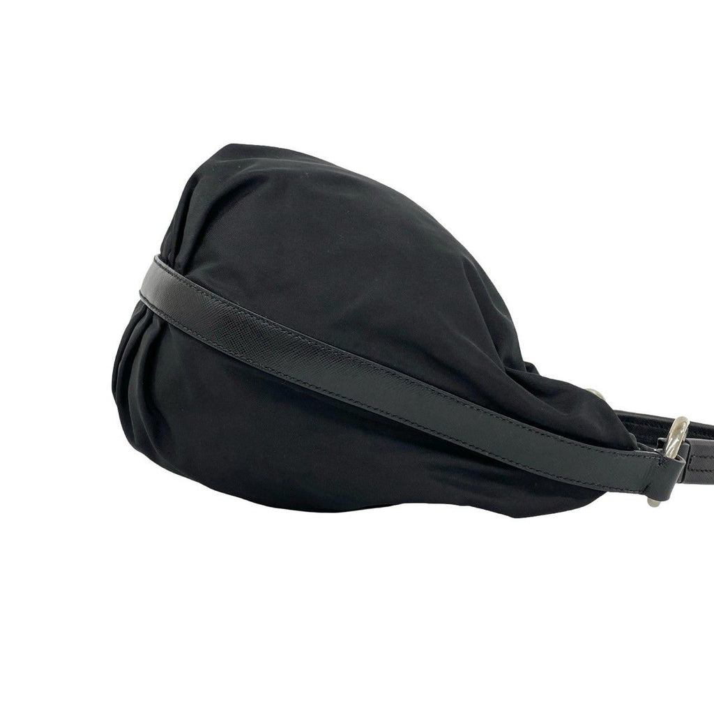 Prada Triangle Logo Tessuto Nylon Saffiano Leather Shoulder Bag Black — view 6